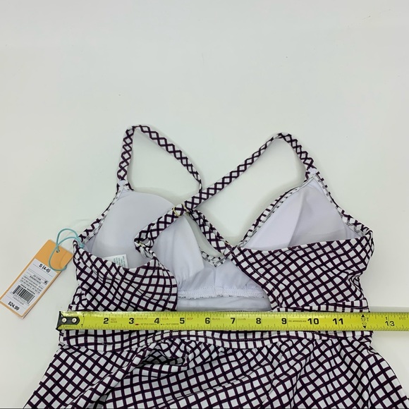 Kona Sol Burgundy Purple White Patterned Adjustable Tankini Bikini Top New Nwt - Picture 14 of 15